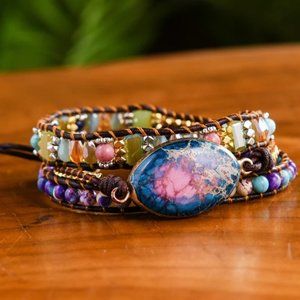 Natural Sea Sediment Bohemian Multi Strands Healing Women Wrap Leather Bracelet